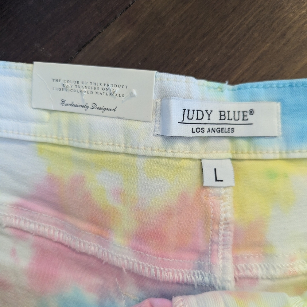 Judy Blue shorts womens large tie dye denim‎ raw hem cutoff high waist stretch - Picture 6 of 10
